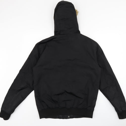 French Connection Mens Black Bomber Jacket Coat Size M Zip - Fur Hood