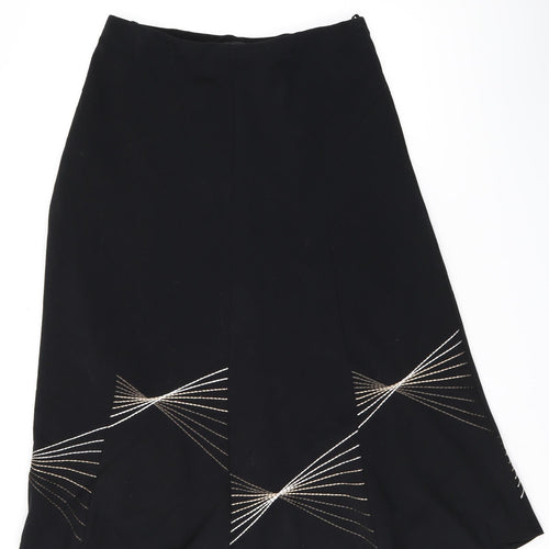 Marks and Spencer Womens Black Geometric Polyester Flare Skirt Size 12