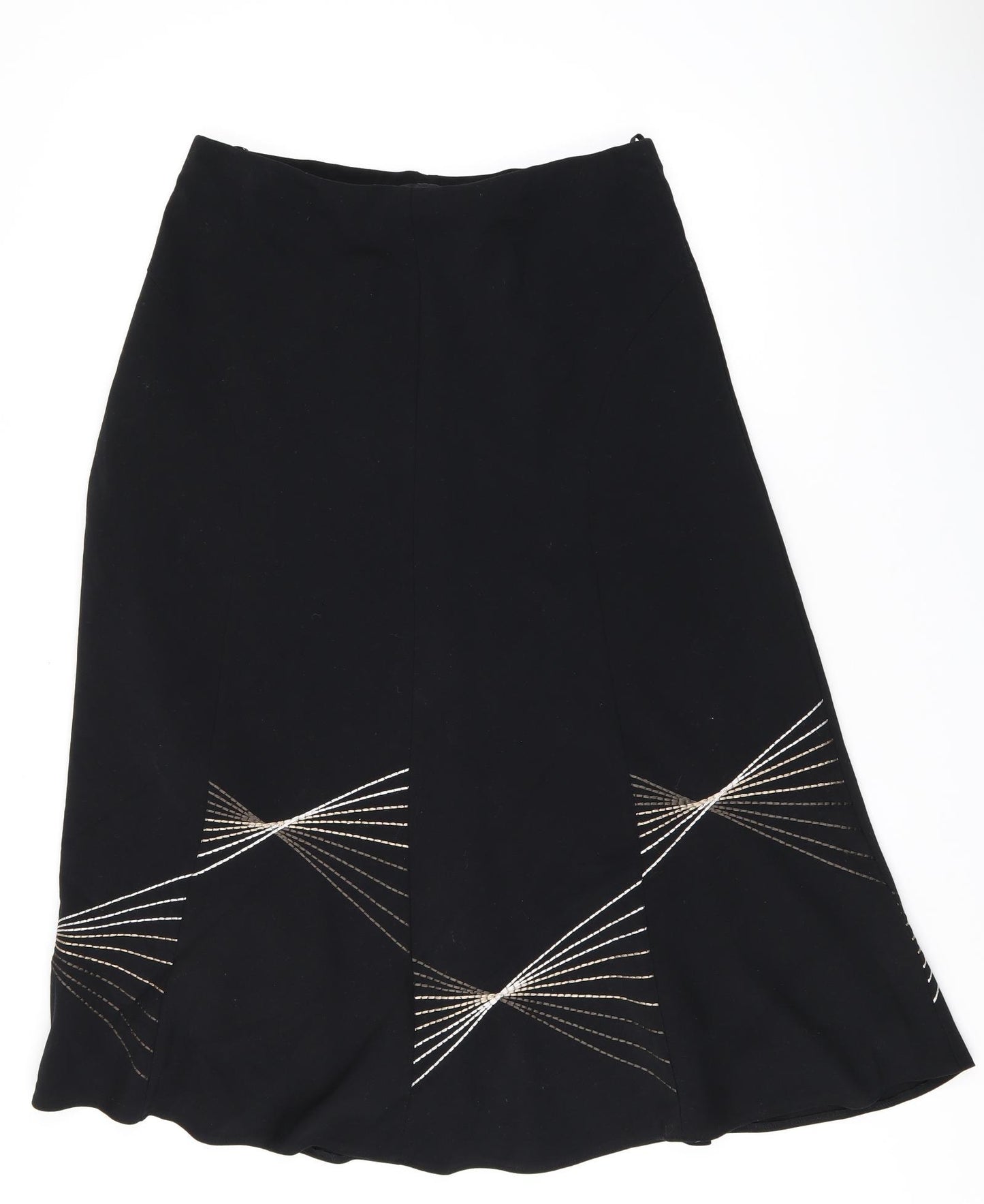 Marks and Spencer Womens Black Geometric Polyester Flare Skirt Size 12
