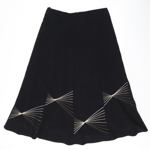 Marks and Spencer Womens Black Geometric Polyester Flare Skirt Size 12