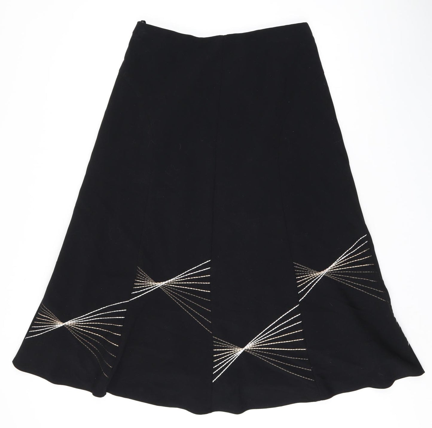 Marks and Spencer Womens Black Geometric Polyester Flare Skirt Size 12