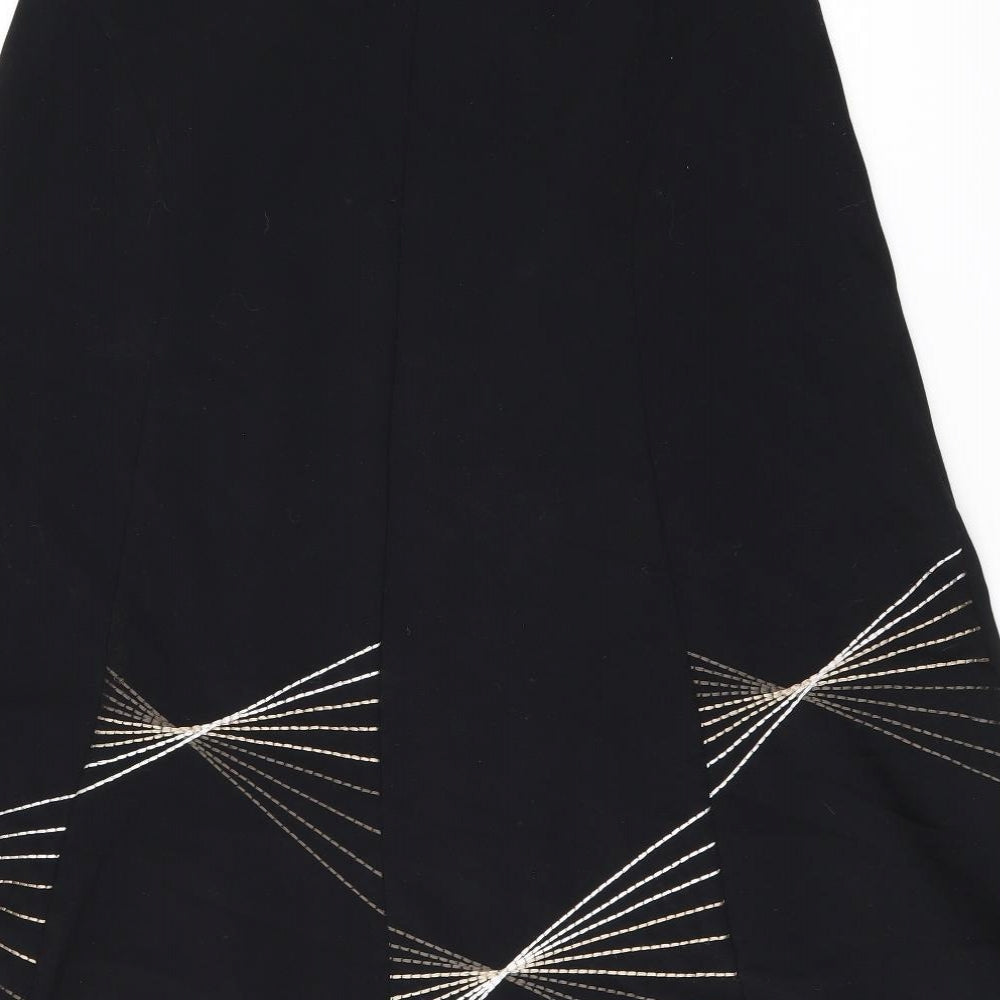 Marks and Spencer Womens Black Geometric Polyester Flare Skirt Size 12