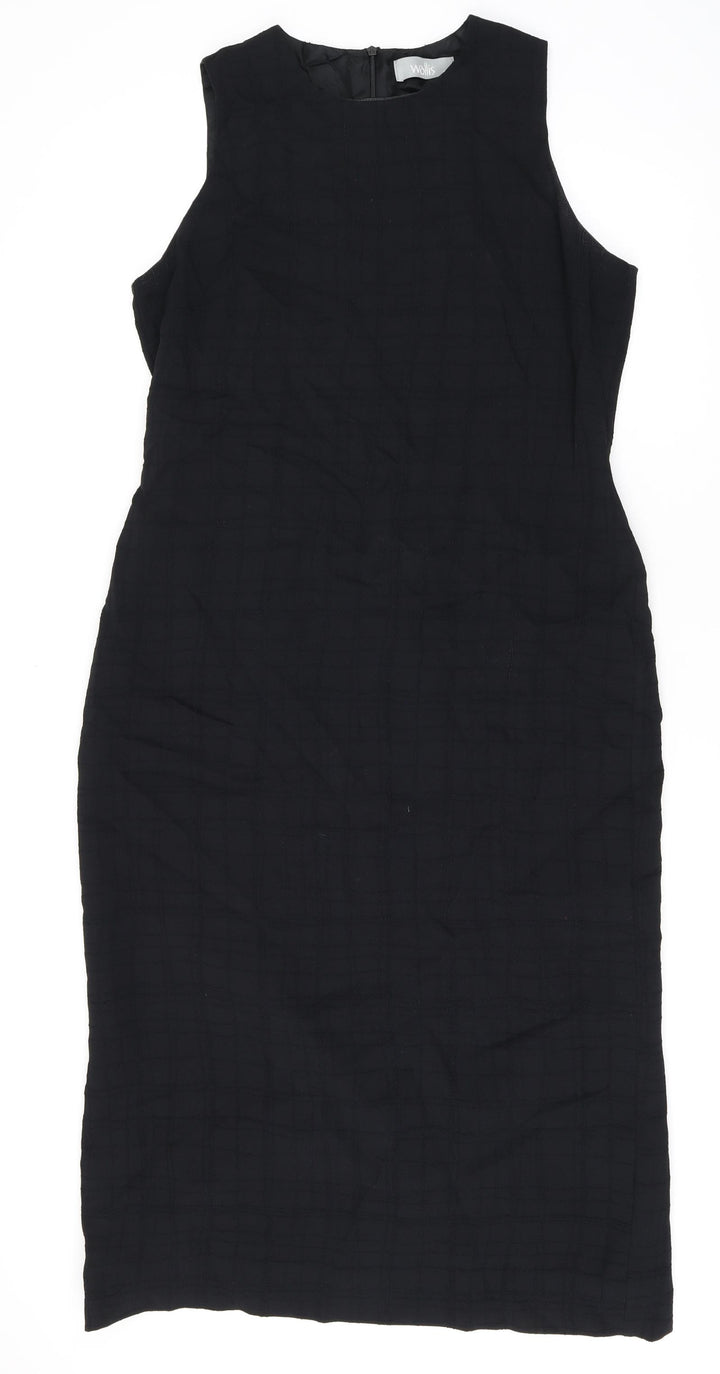 Wallis Womens Black Polyester Bodycon Size 14 Round Neck Zip