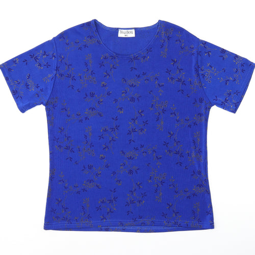 Silverstone Womens Blue Floral Polyester Basic T-Shirt Size M Round Neck - Size M/L