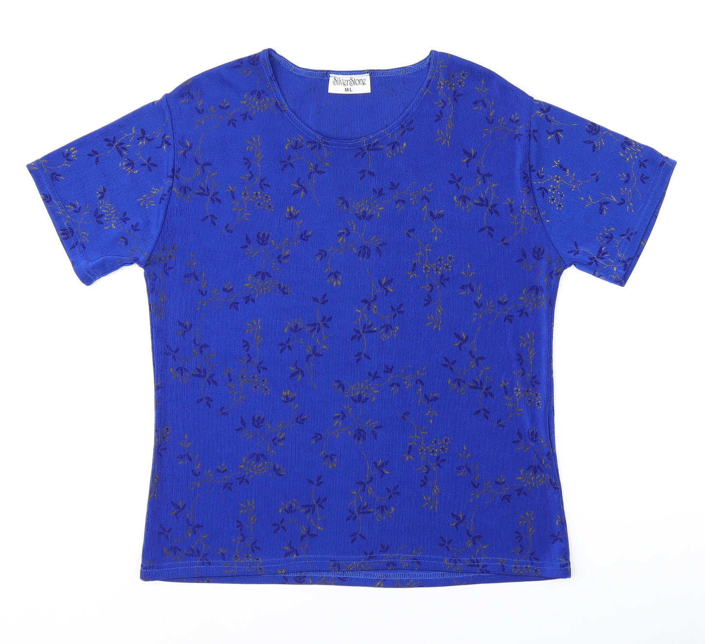 Silverstone Womens Blue Floral Polyester Basic T-Shirt Size M Round Neck - Size M/L