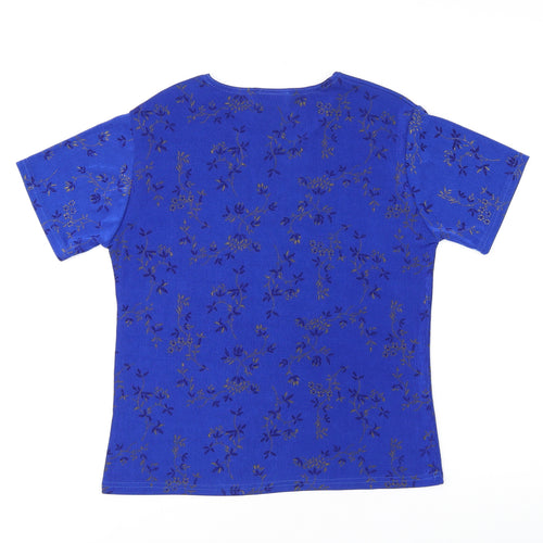 Silverstone Womens Blue Floral Polyester Basic T-Shirt Size M Round Neck - Size M/L