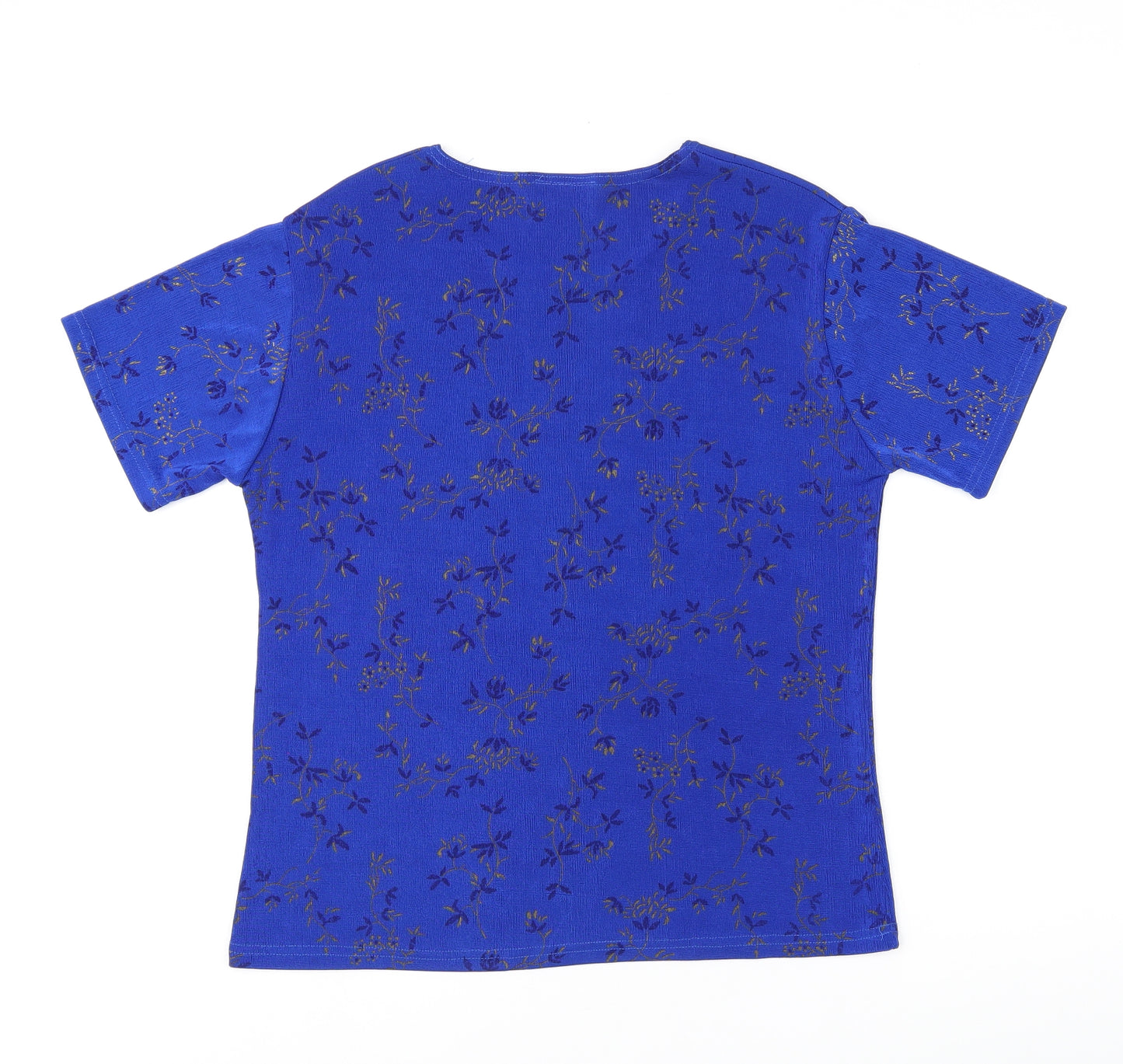 Silverstone Womens Blue Floral Polyester Basic T-Shirt Size M Round Neck - Size M/L
