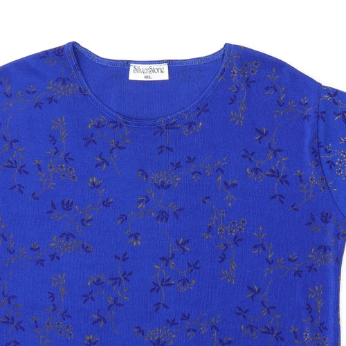 Silverstone Womens Blue Floral Polyester Basic T-Shirt Size M Round Neck - Size M/L