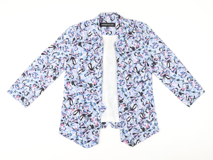 Warehouse Womens Blue Floral Jacket Size 8