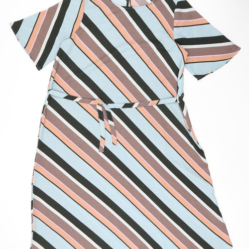 Jaqueline De Yong Womens Multicoloured Striped Polyester A-Line Size 12 Round Neck Pullover