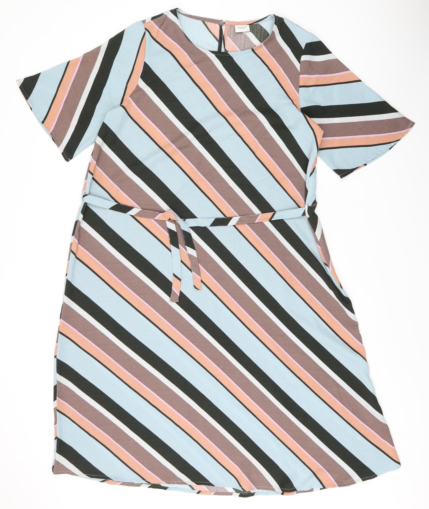 Jaqueline De Yong Womens Multicoloured Striped Polyester A-Line Size 12 Round Neck Pullover