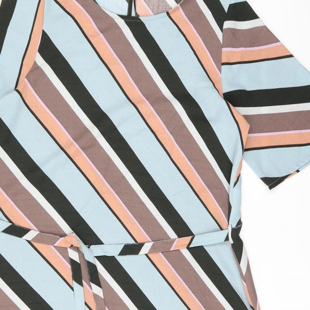 Jaqueline De Yong Womens Multicoloured Striped Polyester A-Line Size 12 Round Neck Pullover