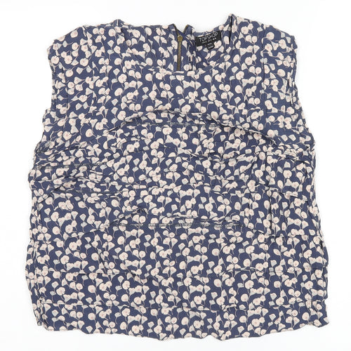Topshop Womens Blue Floral Viscose Cropped T-Shirt Size 14 Round Neck