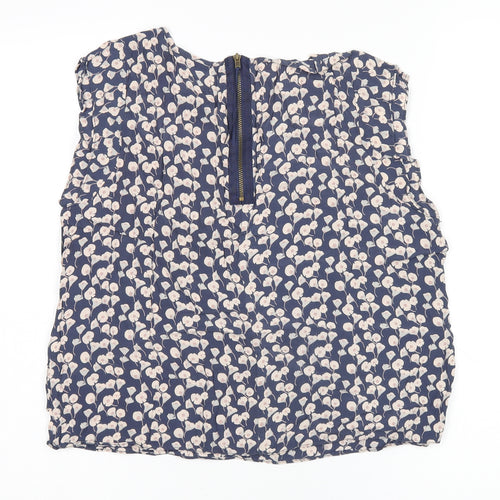 Topshop Womens Blue Floral Viscose Cropped T-Shirt Size 14 Round Neck
