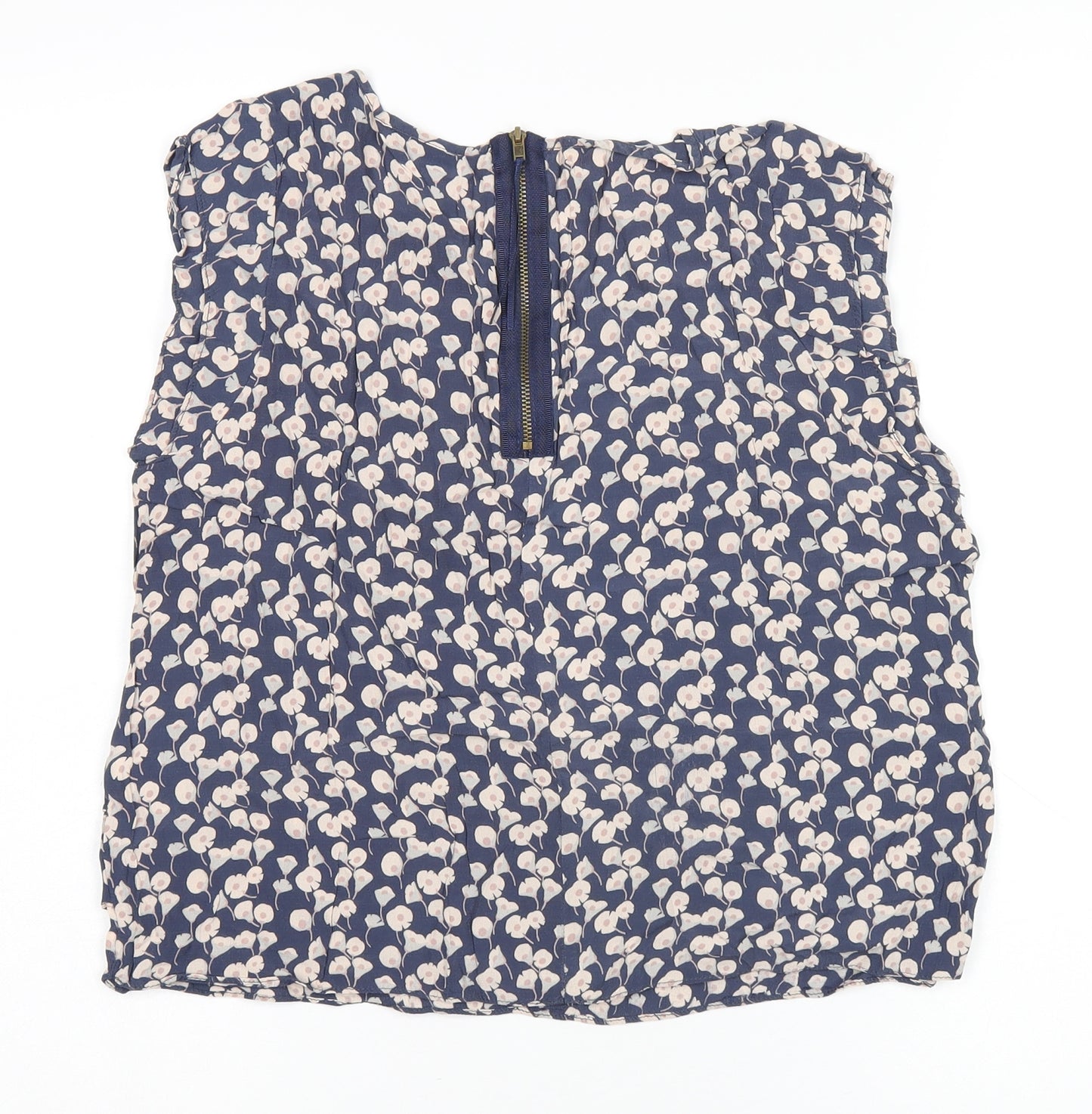 Topshop Womens Blue Floral Viscose Cropped T-Shirt Size 14 Round Neck