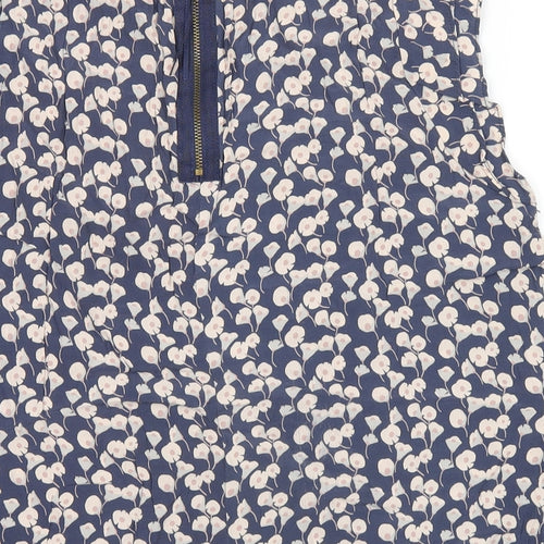 Topshop Womens Blue Floral Viscose Cropped T-Shirt Size 14 Round Neck