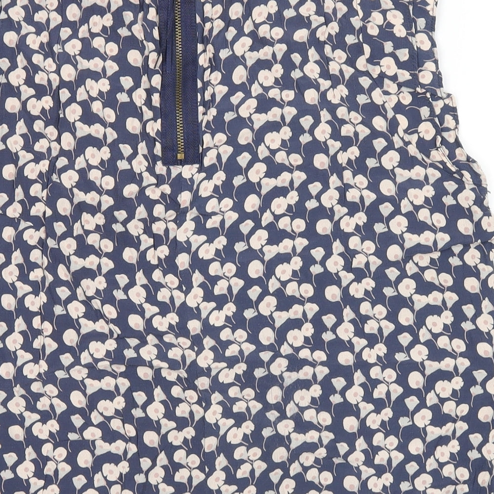 Topshop Womens Blue Floral Viscose Cropped T-Shirt Size 14 Round Neck