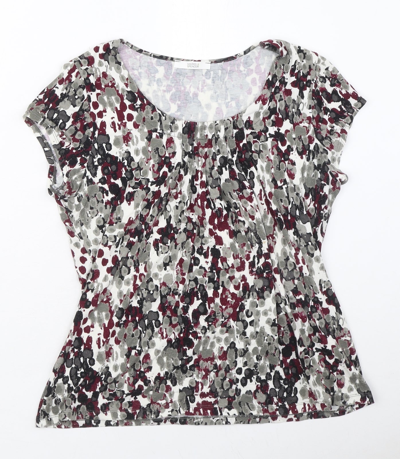 Marks and Spencer Womens Multicoloured Geometric Viscose Basic T-Shirt Size 10 Round Neck