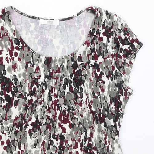 Marks and Spencer Womens Multicoloured Geometric Viscose Basic T-Shirt Size 10 Round Neck