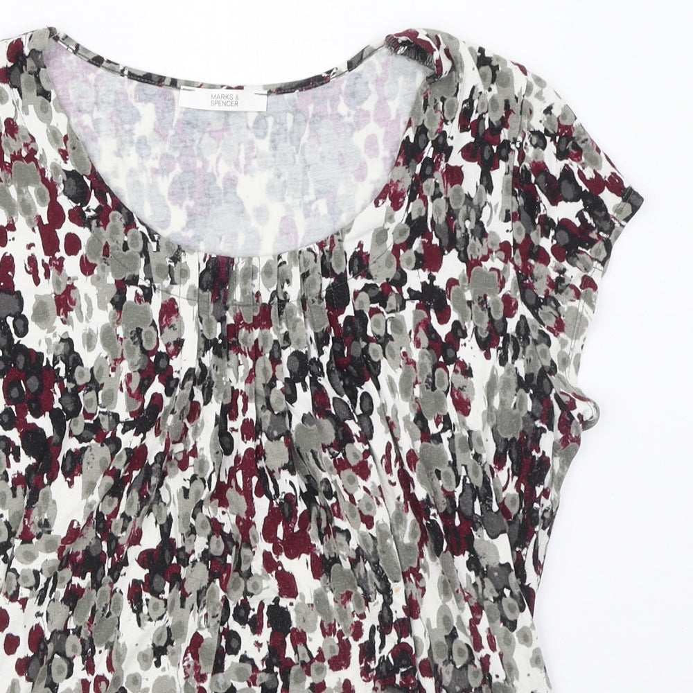 Marks and Spencer Womens Multicoloured Geometric Viscose Basic T-Shirt Size 10 Round Neck