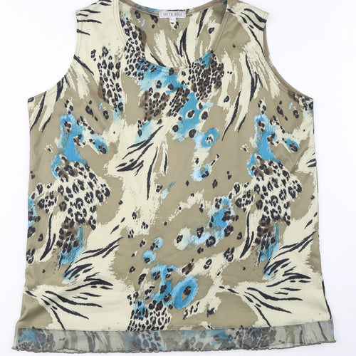 South Lodge Womens Beige Animal Print Polyester Basic Blouse Size M Round Neck - M/L, Leopard print, Lace hem detail
