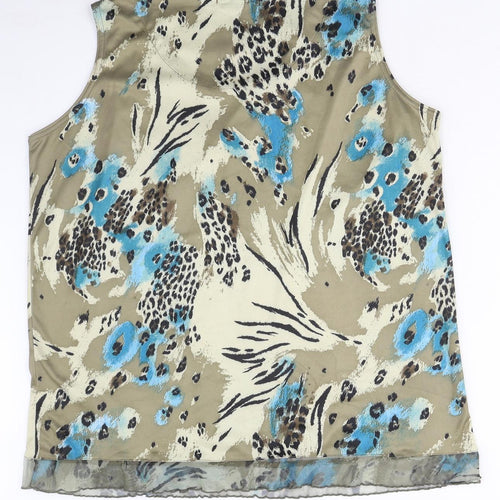 South Lodge Womens Beige Animal Print Polyester Basic Blouse Size M Round Neck - M/L, Leopard print, Lace hem detail