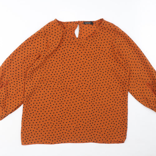 Boohoo Womens Orange Polka Dot Polyester Basic Blouse Size 12 Round Neck