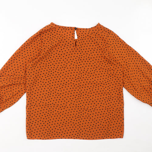 Boohoo Womens Orange Polka Dot Polyester Basic Blouse Size 12 Round Neck