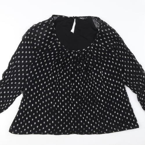 M&Co Womens Black Polka Dot Viscose Basic Blouse Size 12 Round Neck - Embellished Cuffs
