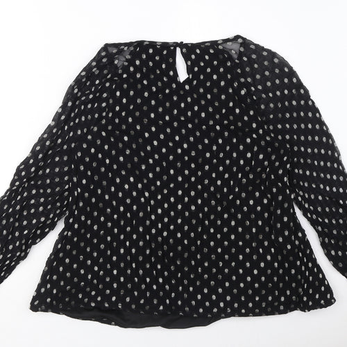 M&Co Womens Black Polka Dot Viscose Basic Blouse Size 12 Round Neck - Embellished Cuffs