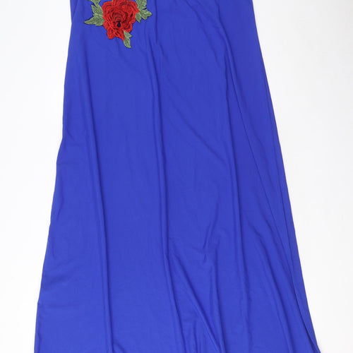 ICHOIX Womens Blue Polyester A-Line Size XL V-Neck Pullover - Embroided Flowers