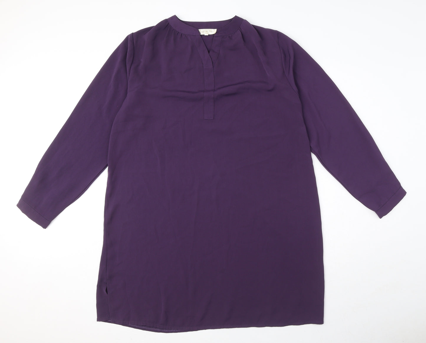 Jasminah Womens Purple Polyester T-Shirt Dress Size S V-Neck Pullover - Size S-M
