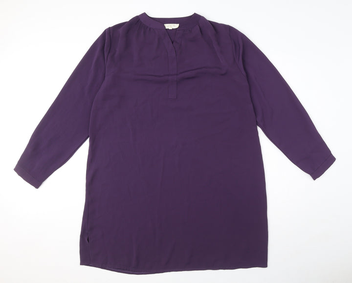 Jasminah Womens Purple Polyester T-Shirt Dress Size S V-Neck Pullover - Size S-M