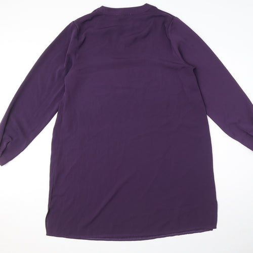 Jasminah Womens Purple Polyester T-Shirt Dress Size S V-Neck Pullover - Size S-M