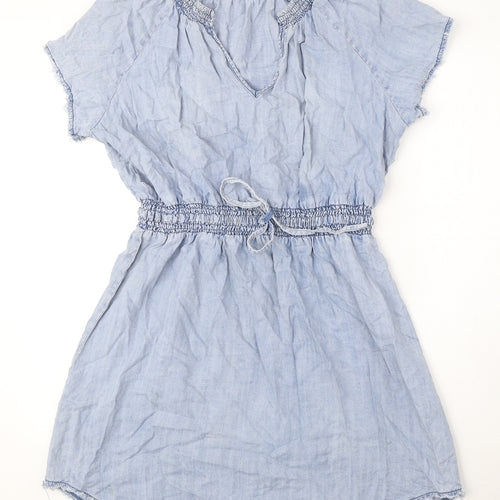 Velvet Heart Womens Blue Lyocell A-Line Size L V-Neck Pullover - Distressed Hem