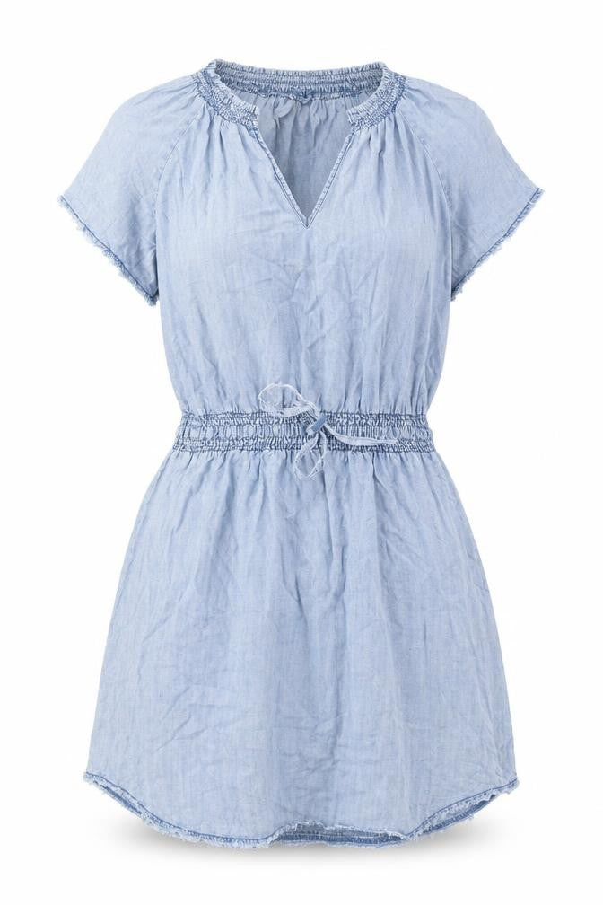 Velvet Heart Womens Blue Lyocell A-Line Size L V-Neck Pullover - Distressed Hem
