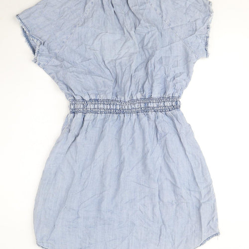 Velvet Heart Womens Blue Lyocell A-Line Size L V-Neck Pullover - Distressed Hem