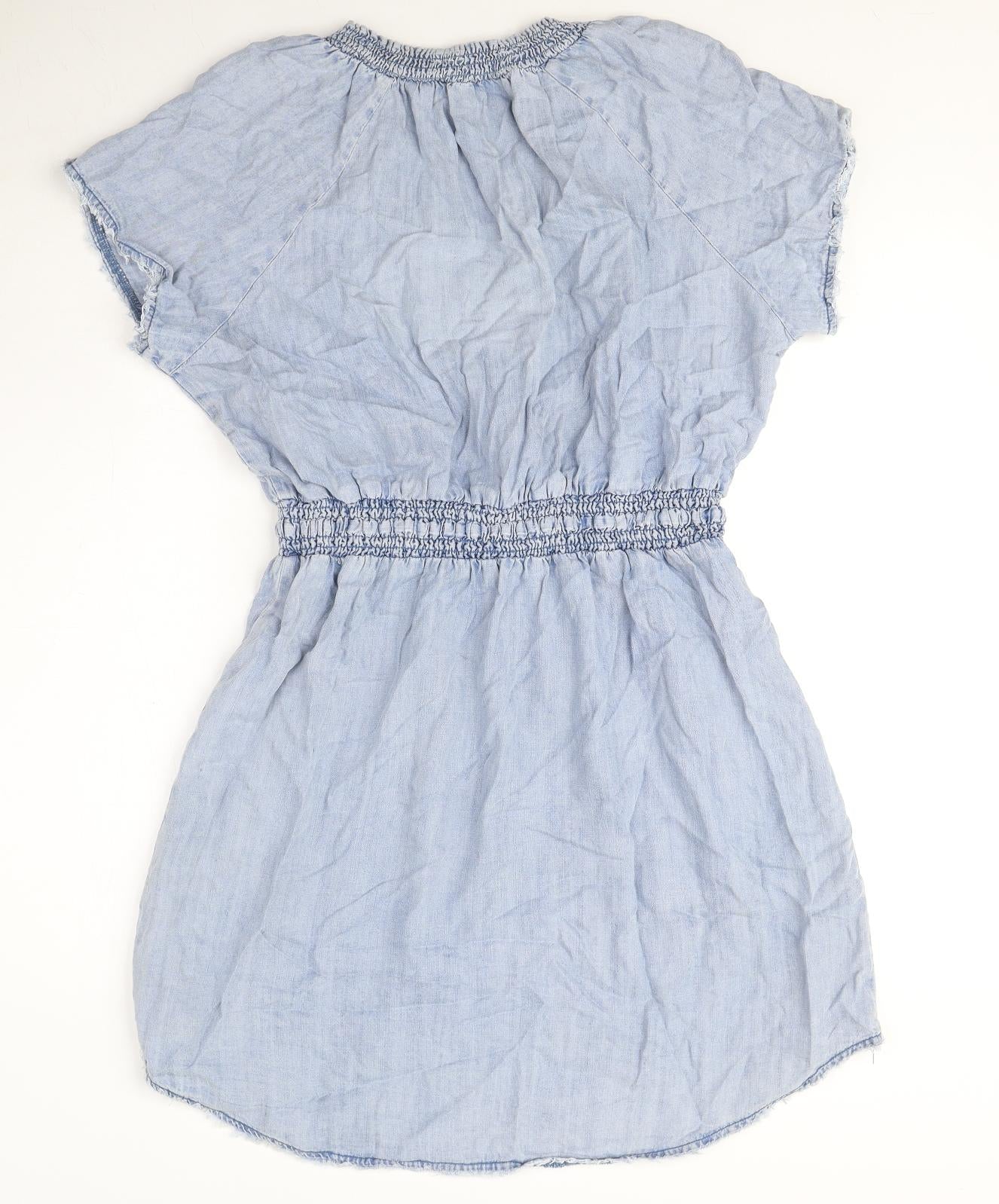 Velvet Heart Womens Blue Lyocell A-Line Size L V-Neck Pullover - Distressed Hem
