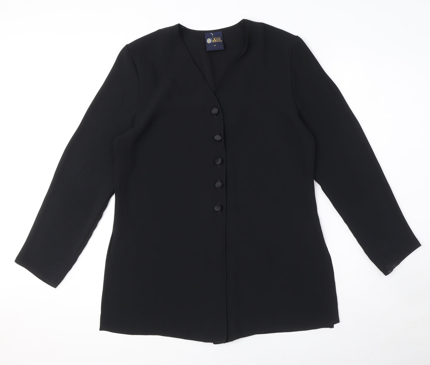 Your Sixth Sense Womens Black Polyester Basic Button-Up Size 12 V-Neck