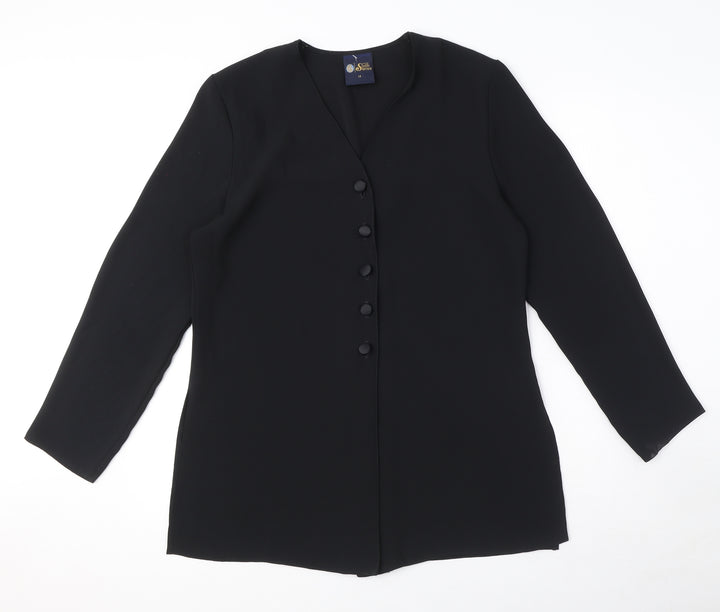 Your Sixth Sense Womens Black Polyester Basic Button-Up Size 12 V-Neck