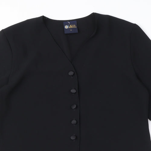 Your Sixth Sense Womens Black Polyester Basic Button-Up Size 12 V-Neck