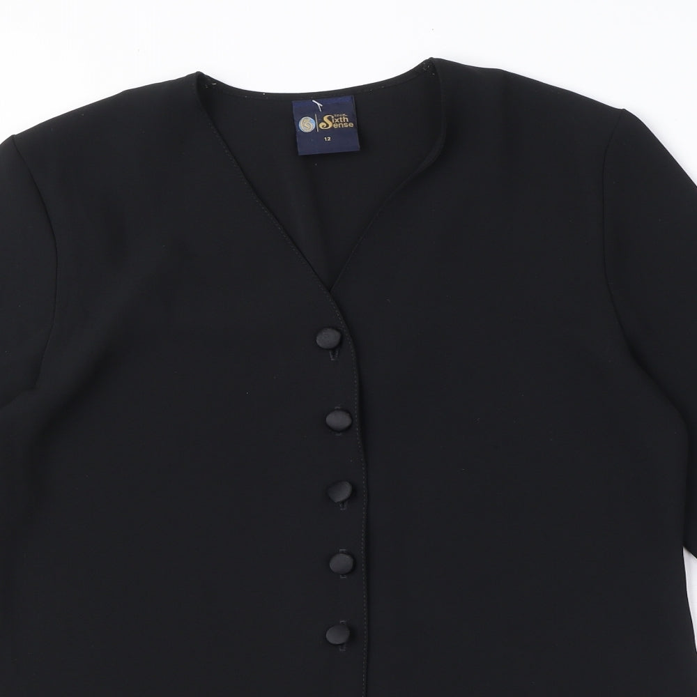 Your Sixth Sense Womens Black Polyester Basic Button-Up Size 12 V-Neck