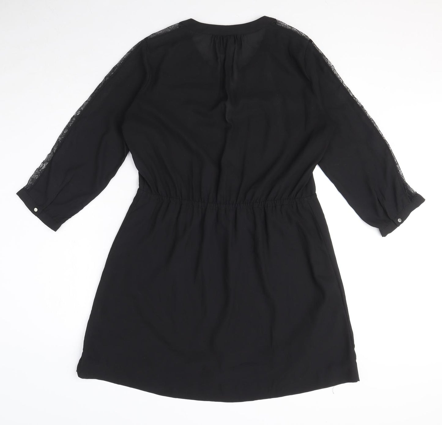 H&M Womens Black Polyester Shirt Dress Size 10 V-Neck Button - Drawstring waist