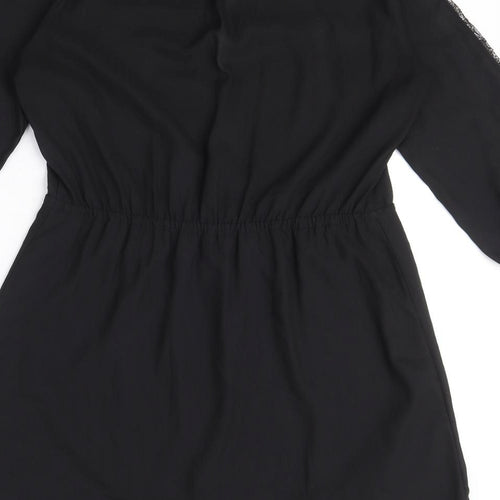H&M Womens Black Polyester Shirt Dress Size 10 V-Neck Button - Drawstring waist