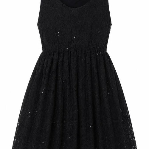 Dorothy Perkins Womens Black Nylon A-Line Size 14 Round Neck Pullover - Elasticated Waist Sequin Detail