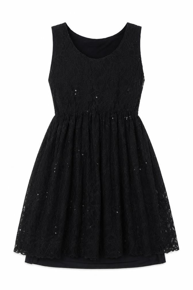 Dorothy Perkins Womens Black Nylon A-Line Size 14 Round Neck Pullover - Elasticated Waist Sequin Detail