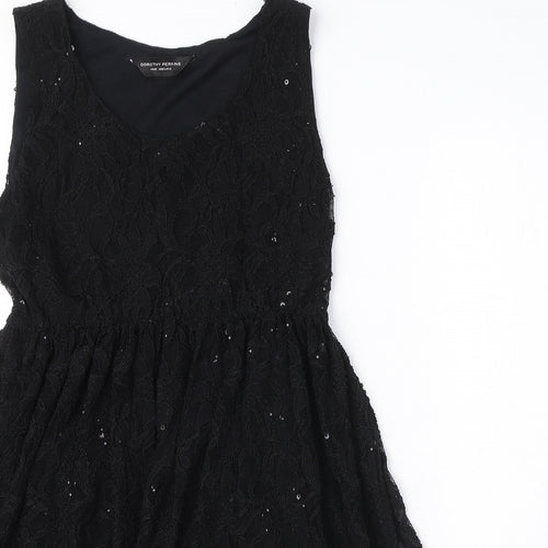 Dorothy Perkins Womens Black Nylon A-Line Size 14 Round Neck Pullover - Elasticated Waist Sequin Detail