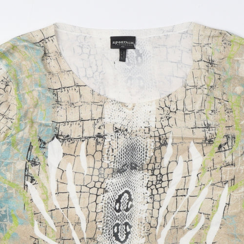 Sportalm Womens Beige Animal Print Viscose Basic T-Shirt Size 14 Round Neck - Crocodile Print, Embellished
