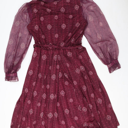 Verena Womens Purple Geometric Polyester Shirt Dress Size 16 Collared Zip - Belted Glitter
