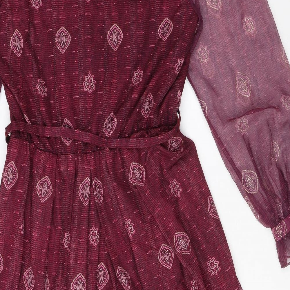 Verena Womens Purple Geometric Polyester Shirt Dress Size 16 Collared Zip - Belted Glitter